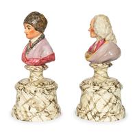A Pair of French Faience Busts of Voltaire and Rousseau