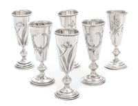 Six Polish Silver Cordials, Various Makers, Warsaw, Late 19th/Early 20th Century, comprising two similarly decorated three-piece sets,