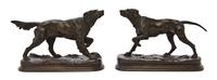 Two French Bronze Animalier Figures, after Jules Moigniez (1835-1894), Width 8 1/2 inches.