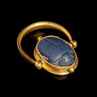 An Egyptian Faience Scarab Swivel Ring