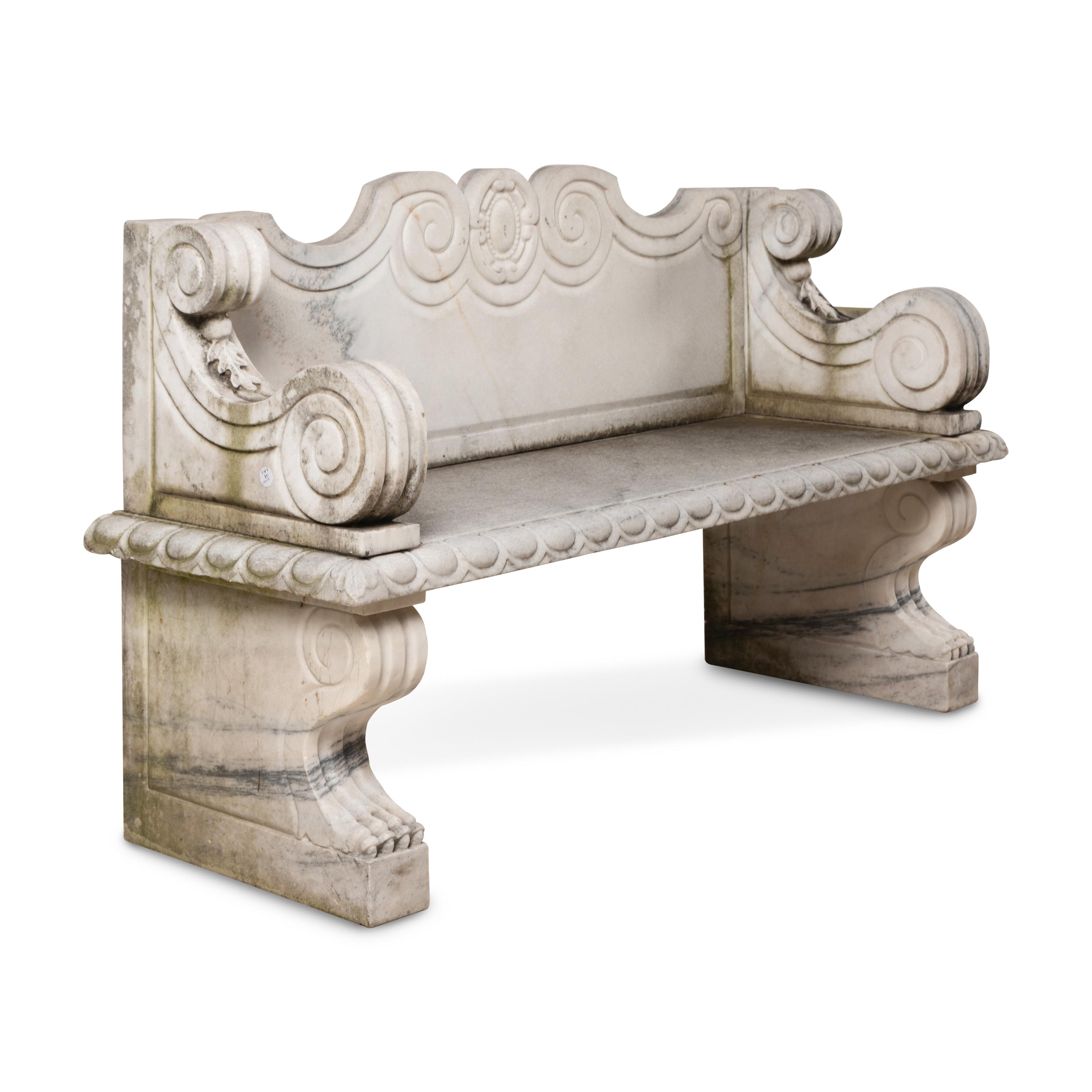 A Carved Marble Garden Bench