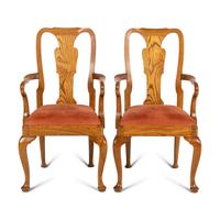 A Pair of Queen Anne Style Oak Armchairs