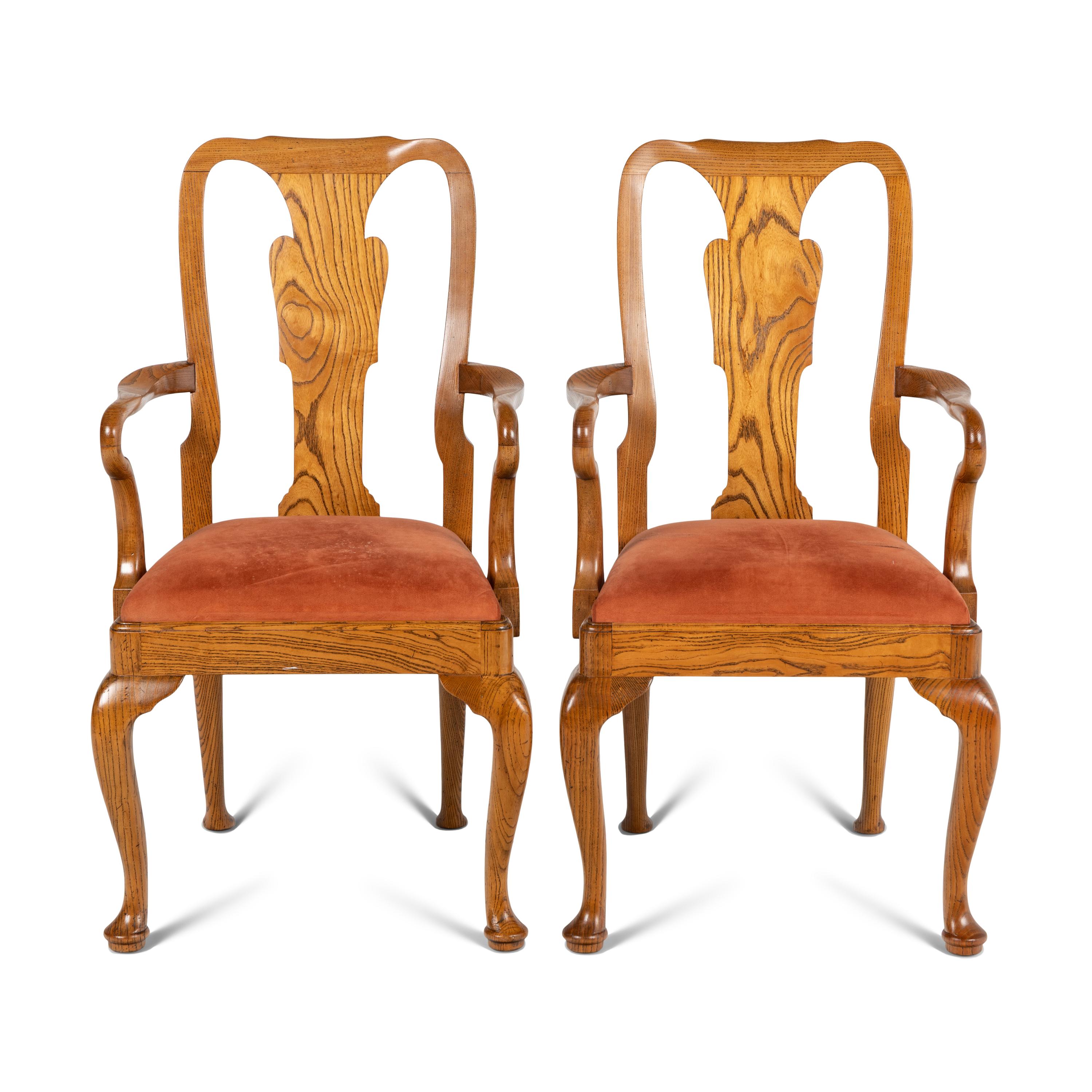 A Pair of Queen Anne Style Oak Armchairs