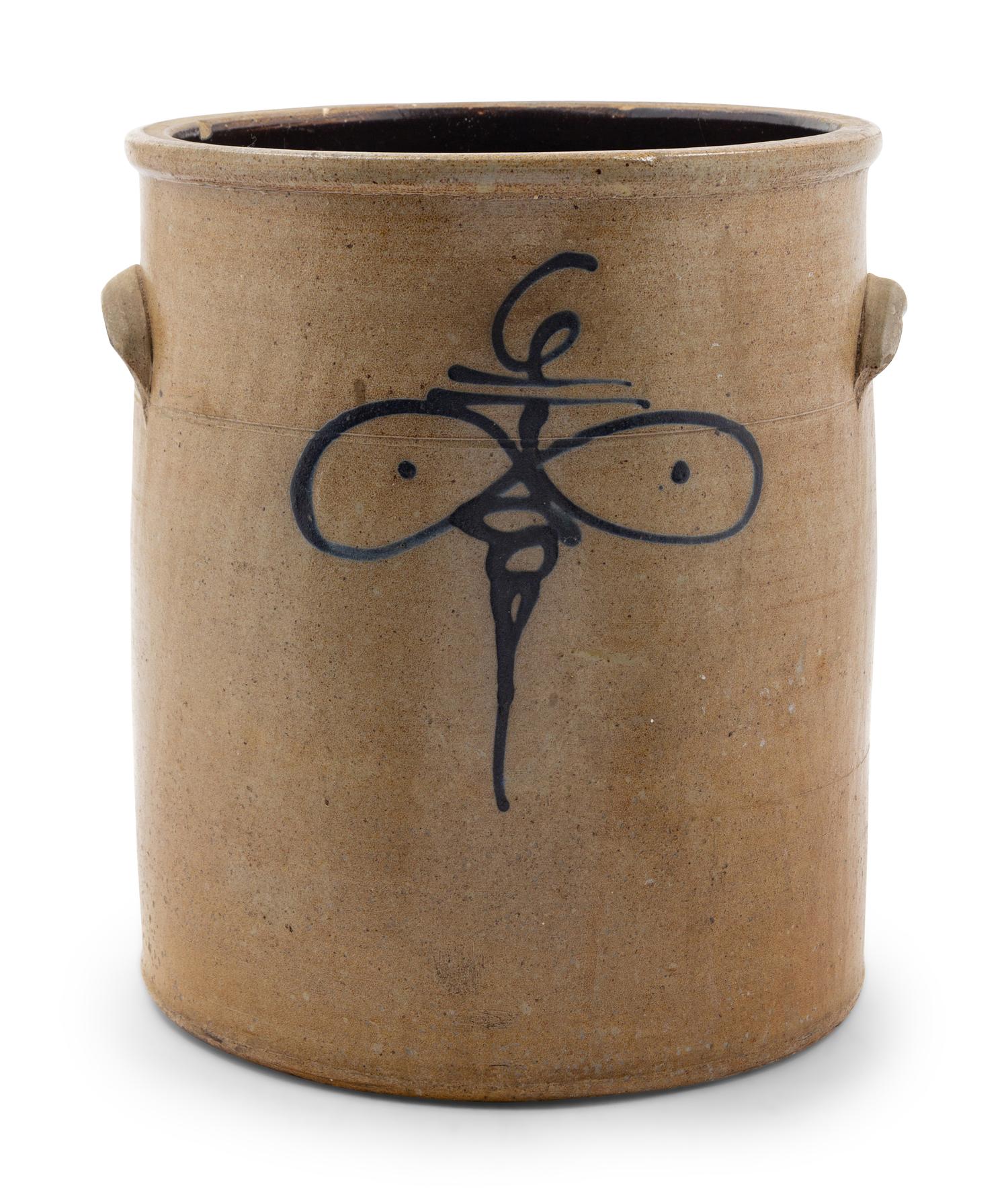 A Cobalt Decorated Stoneware Six-Gallon Crock