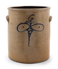 A Cobalt Decorated Stoneware Six-Gallon Crock