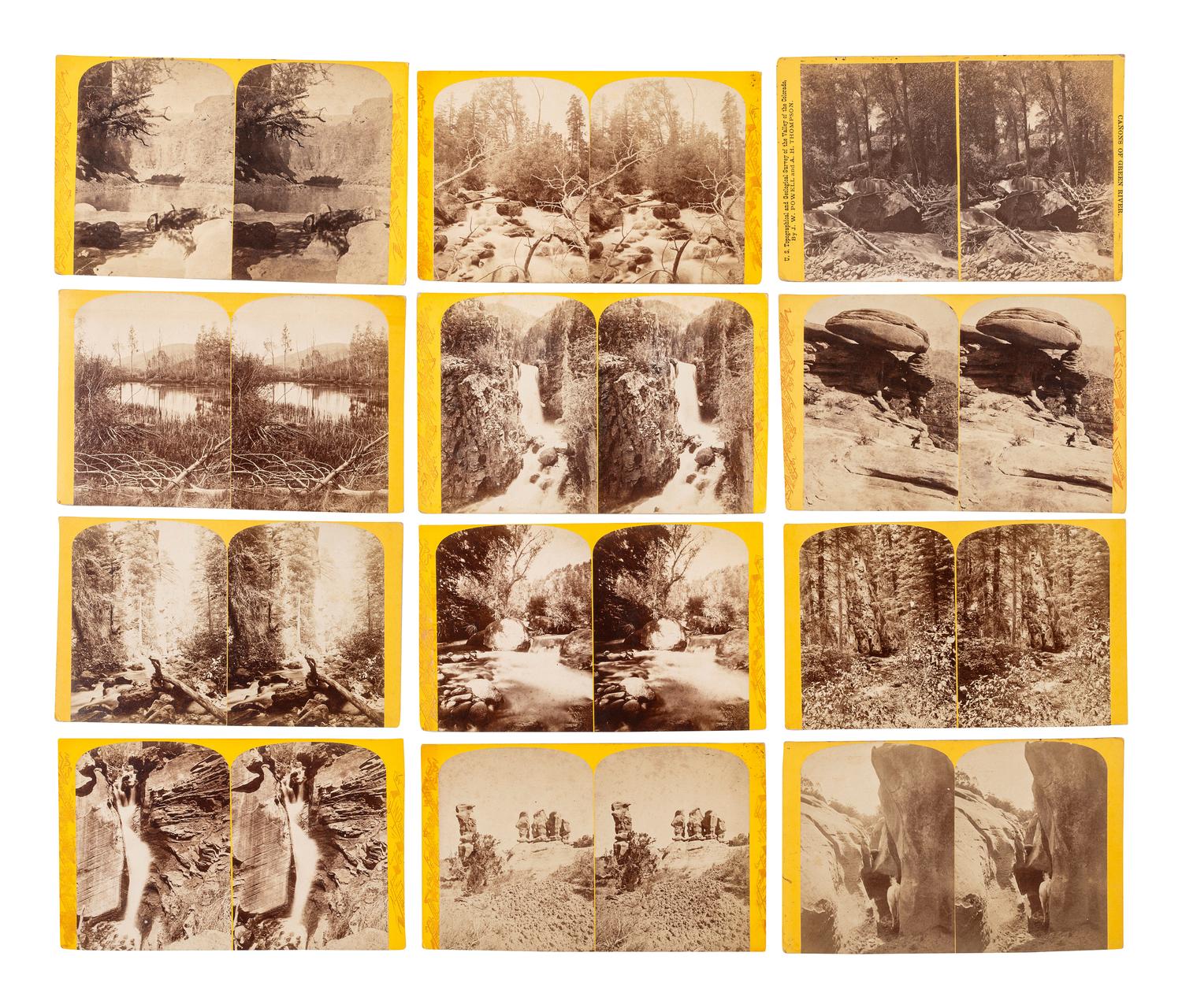 [WESTERN AMERICANA]. HILLERS, John K. (1843-1925), photographer. A group of 104 Powell Expedition stereoviews, highlighted by a view of the photographer's camera.