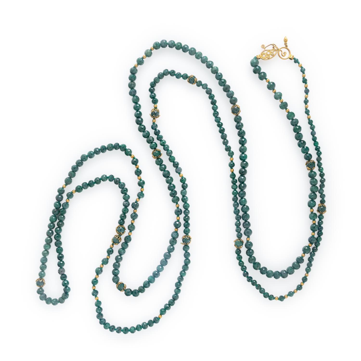 Coomi, Emerald, Diamond, and High Karat Yellow Gold Necklace