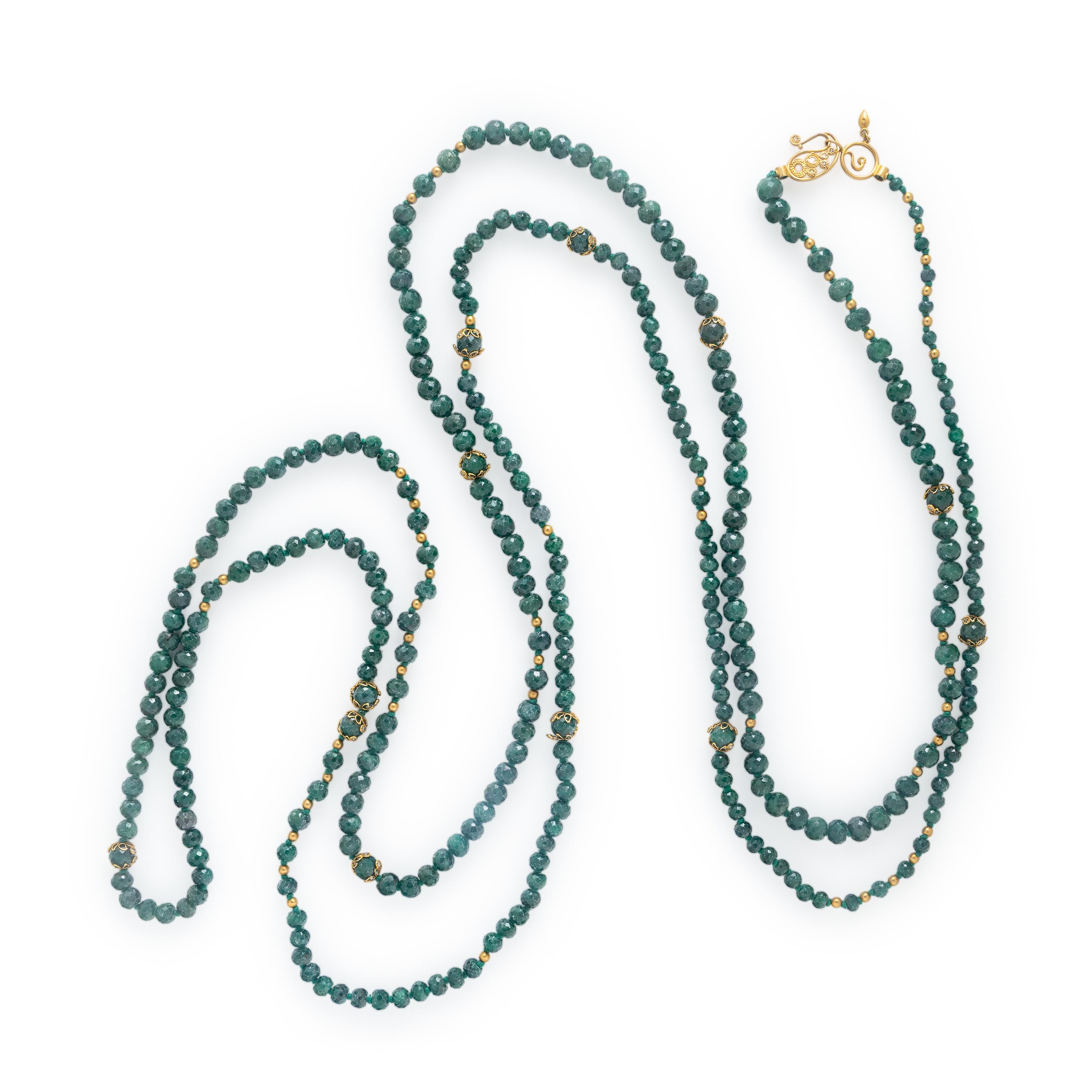Coomi, Emerald, Diamond, and High Karat Yellow Gold Necklace