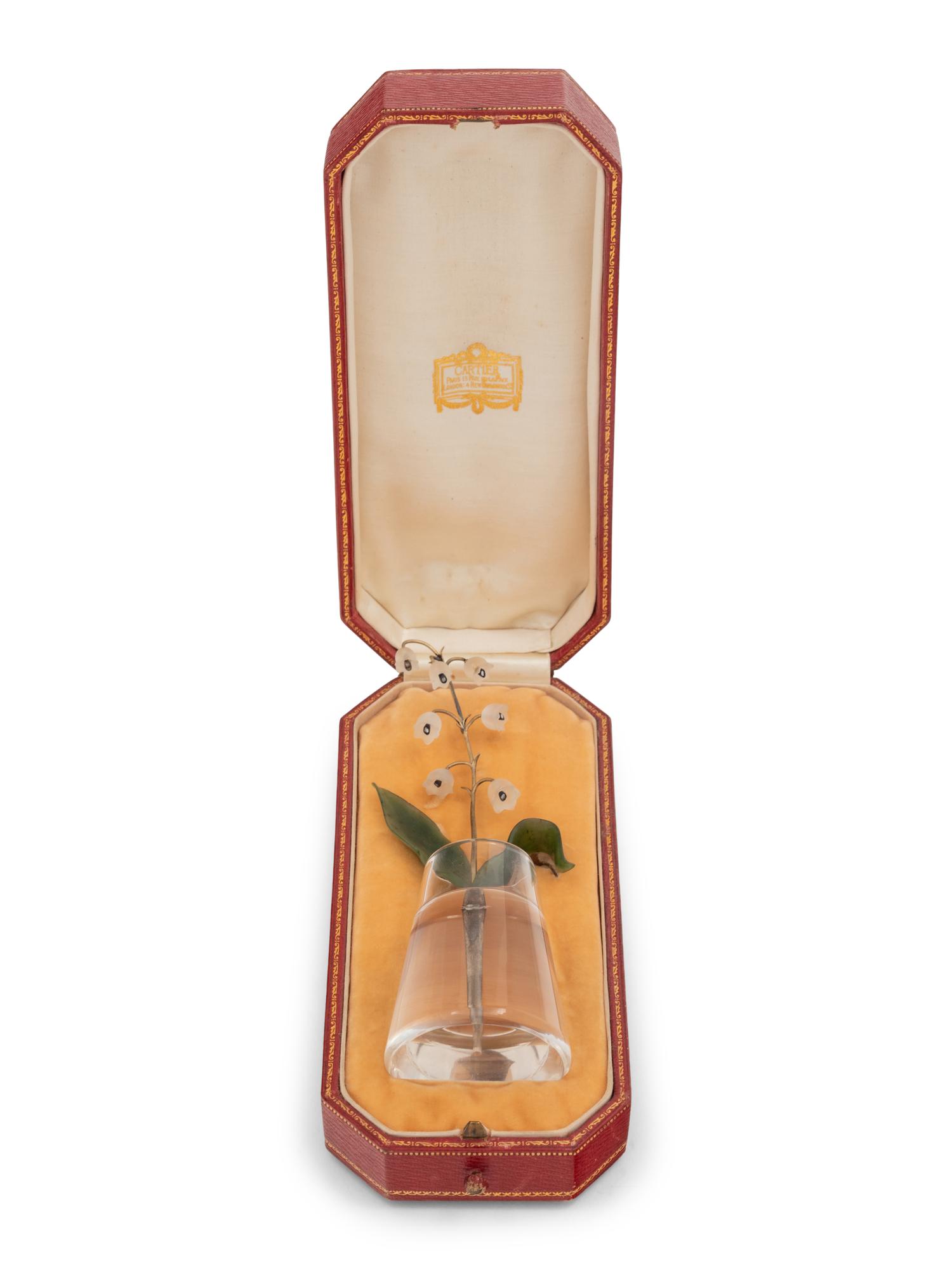 An Important Cartier Carved Rock Crystal, Aventurine and Moonstone Lily of the Valley Flower Study