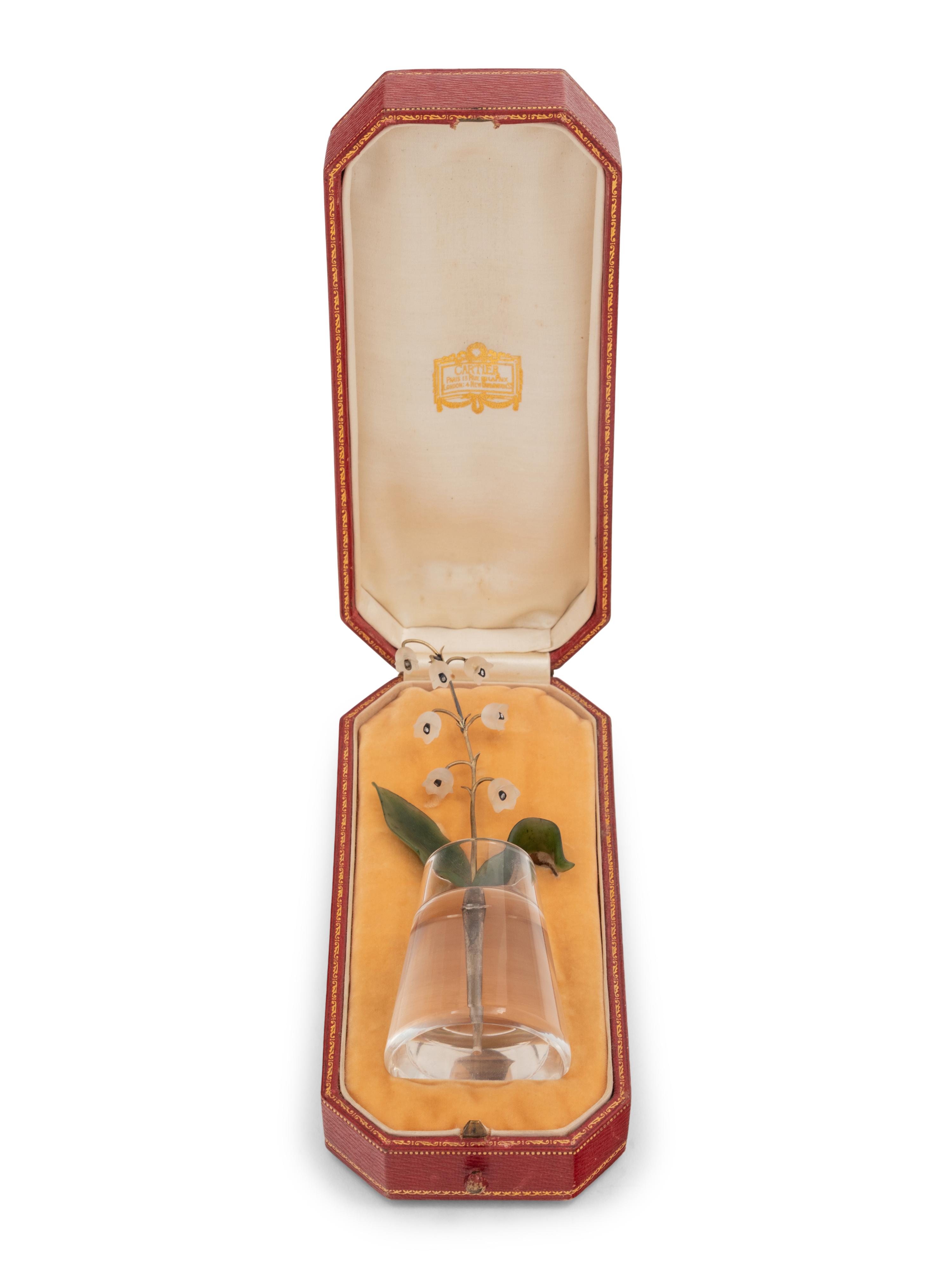 An Important Cartier Carved Rock Crystal, Aventurine and Moonstone Lily of the Valley Flower Study