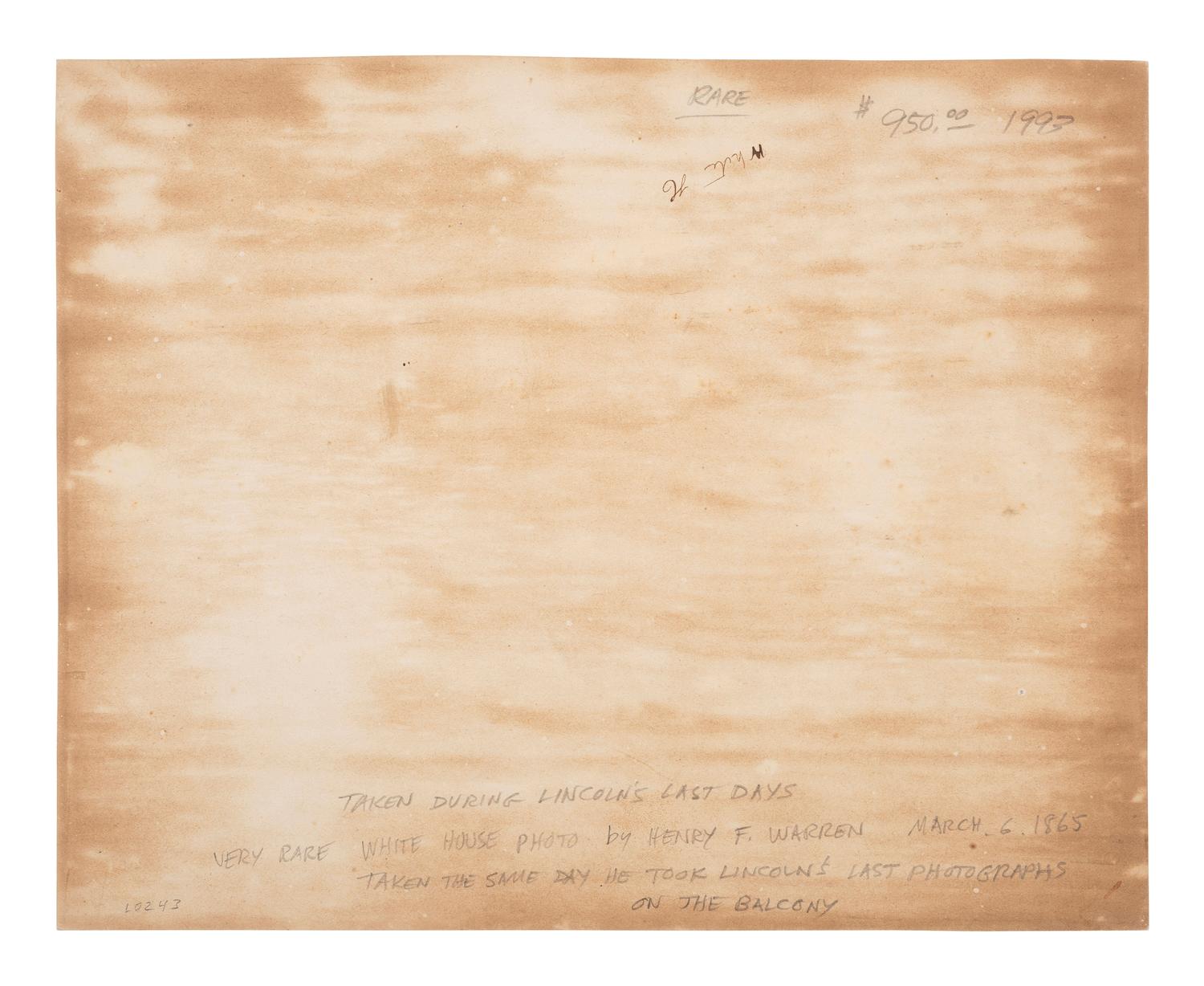 [POLITICS - EARLY PHOTOGRAPHY]. WARREN, Henry F., photog. Albumen photograph of the White House. Waltham, MA, ca 1865