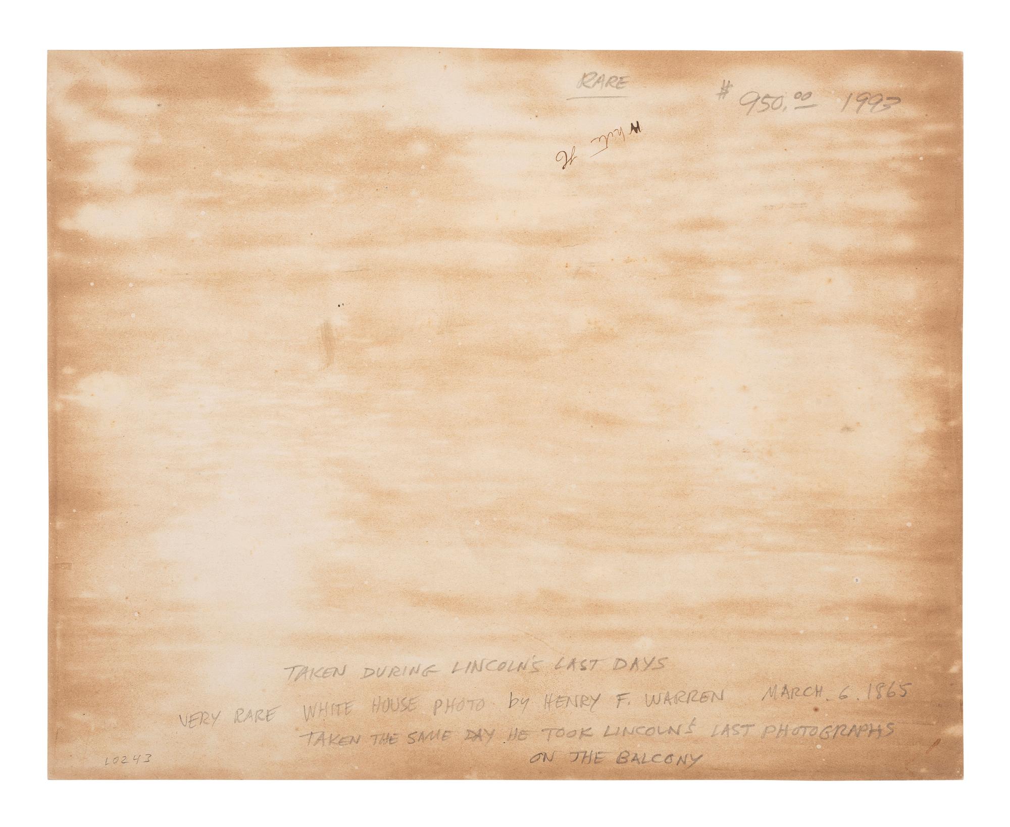 [POLITICS - EARLY PHOTOGRAPHY]. WARREN, Henry F., photog. Albumen photograph of the White House. Waltham, MA, ca 1865