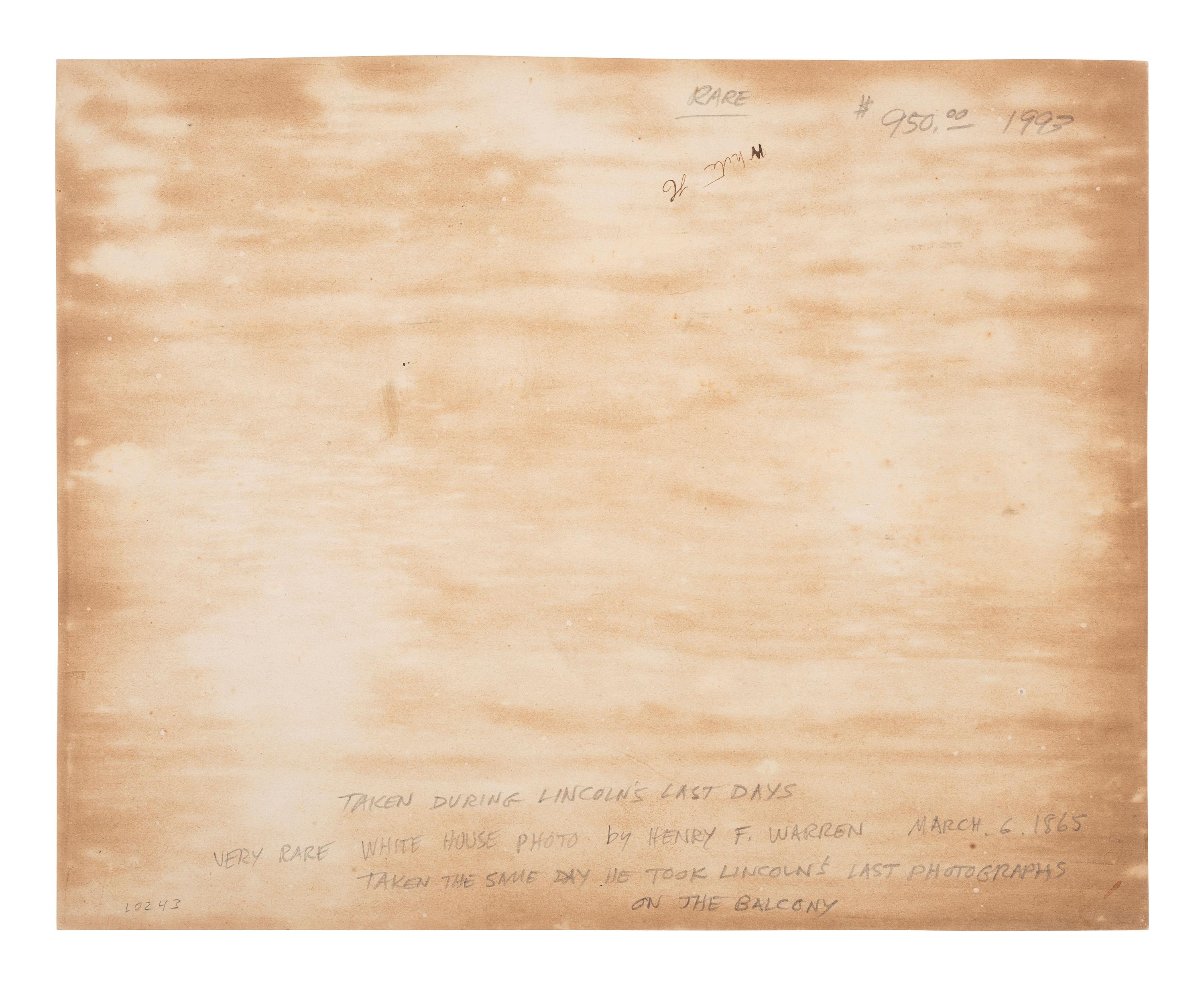 [POLITICS - EARLY PHOTOGRAPHY]. WARREN, Henry F., photog. Albumen photograph of the White House. Waltham, MA, ca 1865