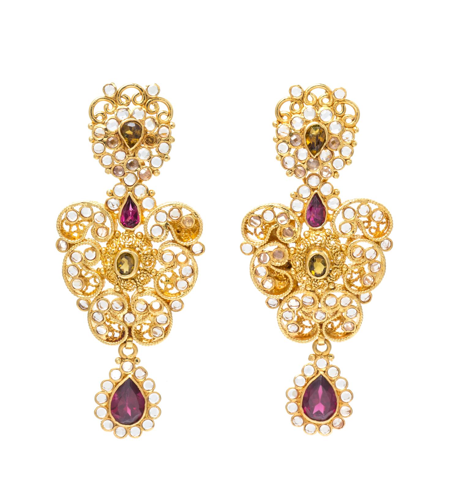 A Pair of 23 Karat Yellow Gold, Tourmaline and Diamond Pendant Earrings, 11.05 dwts.
