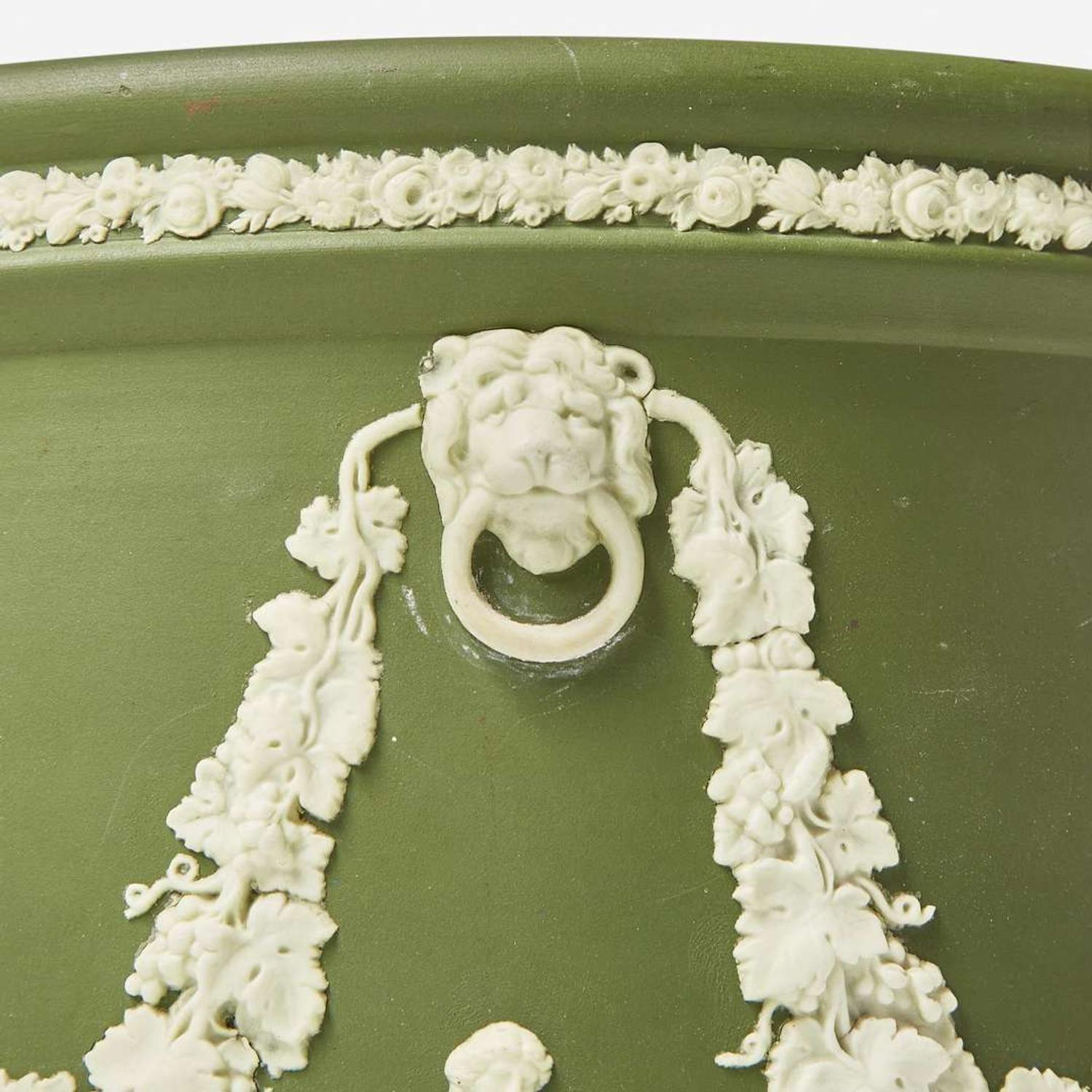 A Large Wedgwood Olive Green Dip Jasperware Jardiniere UK, circa 1900