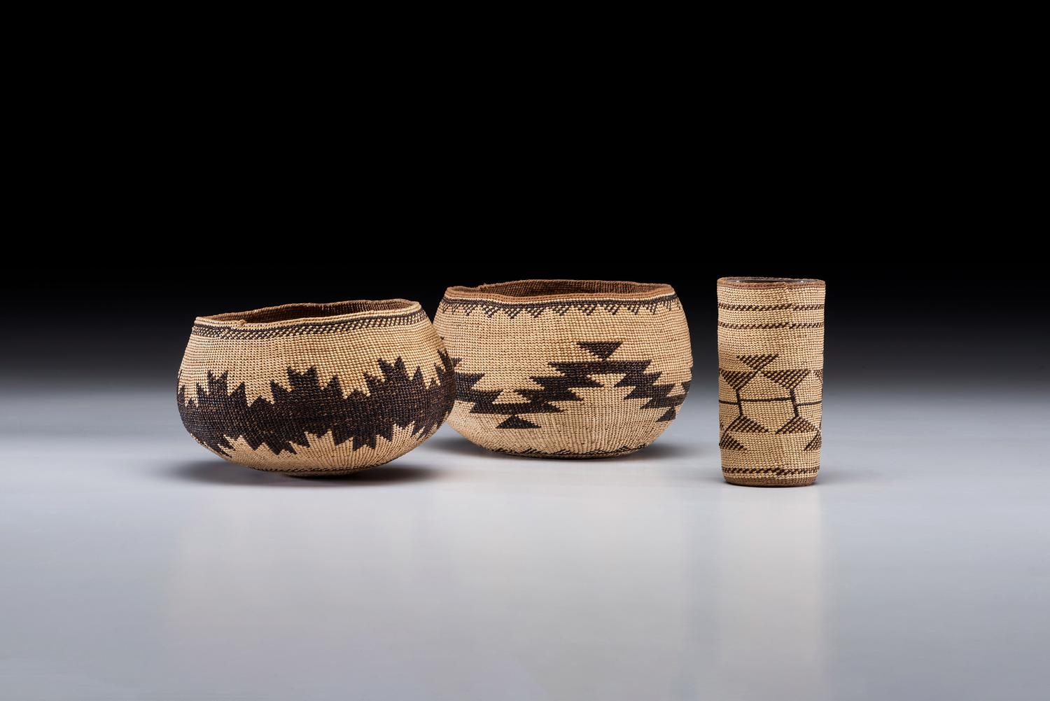 Basketry Bowls and Covered Bottle