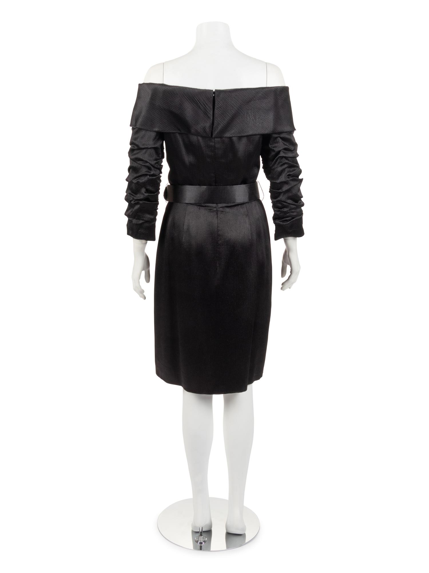 Scaasi Satin Seersucker Evening Dress with Belt, 1980-90s