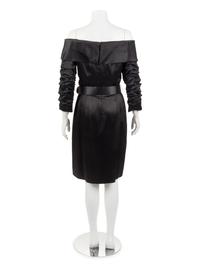 Scaasi Satin Seersucker Evening Dress with Belt, 1980-90s