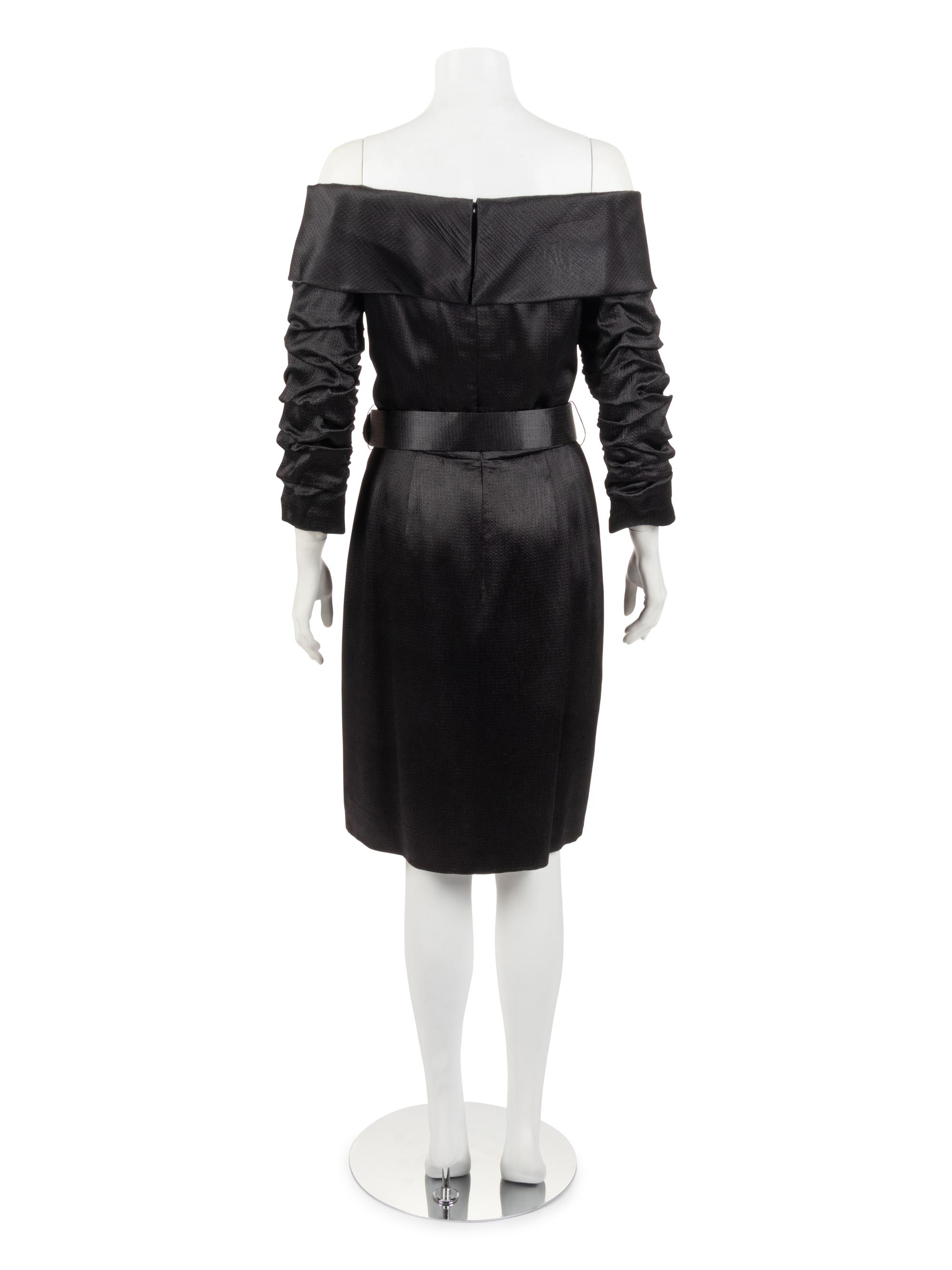 Scaasi Satin Seersucker Evening Dress with Belt, 1980-90s