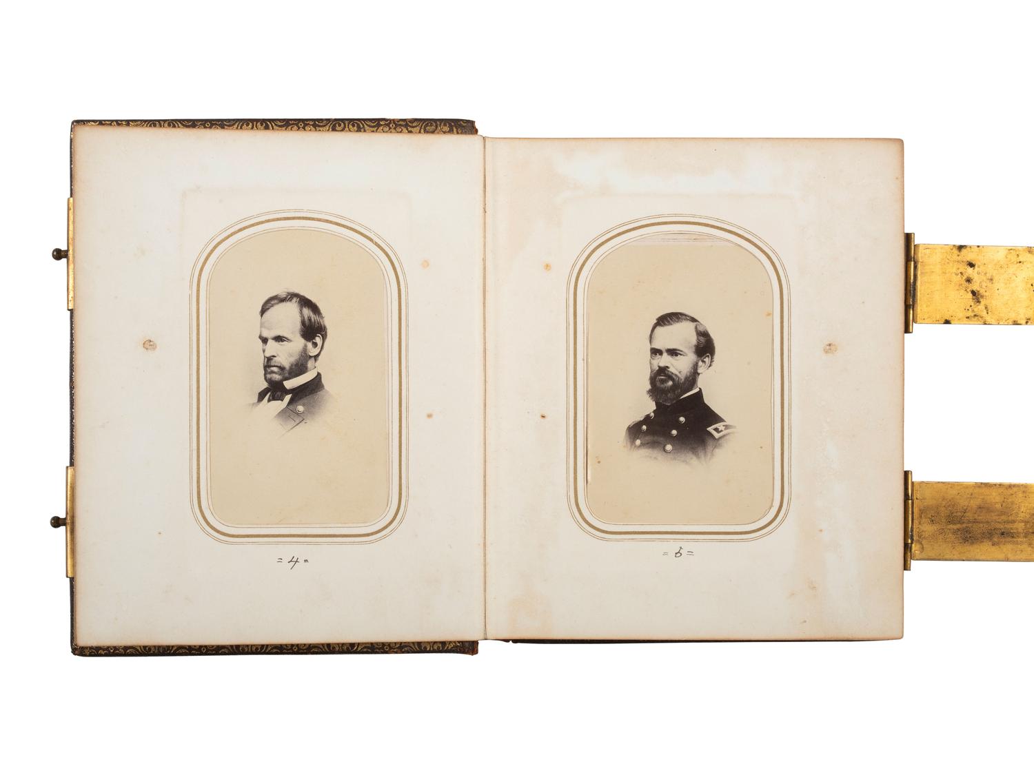 [CIVIL WAR - EARLY PHOTOGRAPHY]. Indiana CDV album featuring Civil War soldiers and a campus view of Valparaiso University.