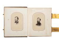 [CIVIL WAR - EARLY PHOTOGRAPHY]. Indiana CDV album featuring Civil War soldiers and a campus view of Valparaiso University.