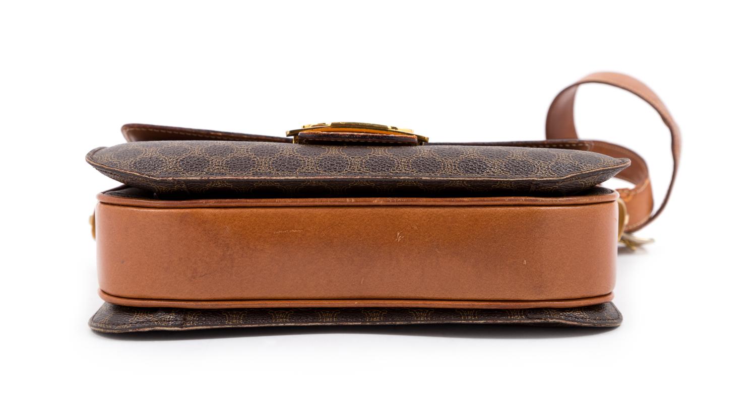 A Celine Brown Macadam Pattern Shoulder Bag, 7.5" H x 9.5" W x 2.5" D; Strap drop: 15.5"- 18.5".