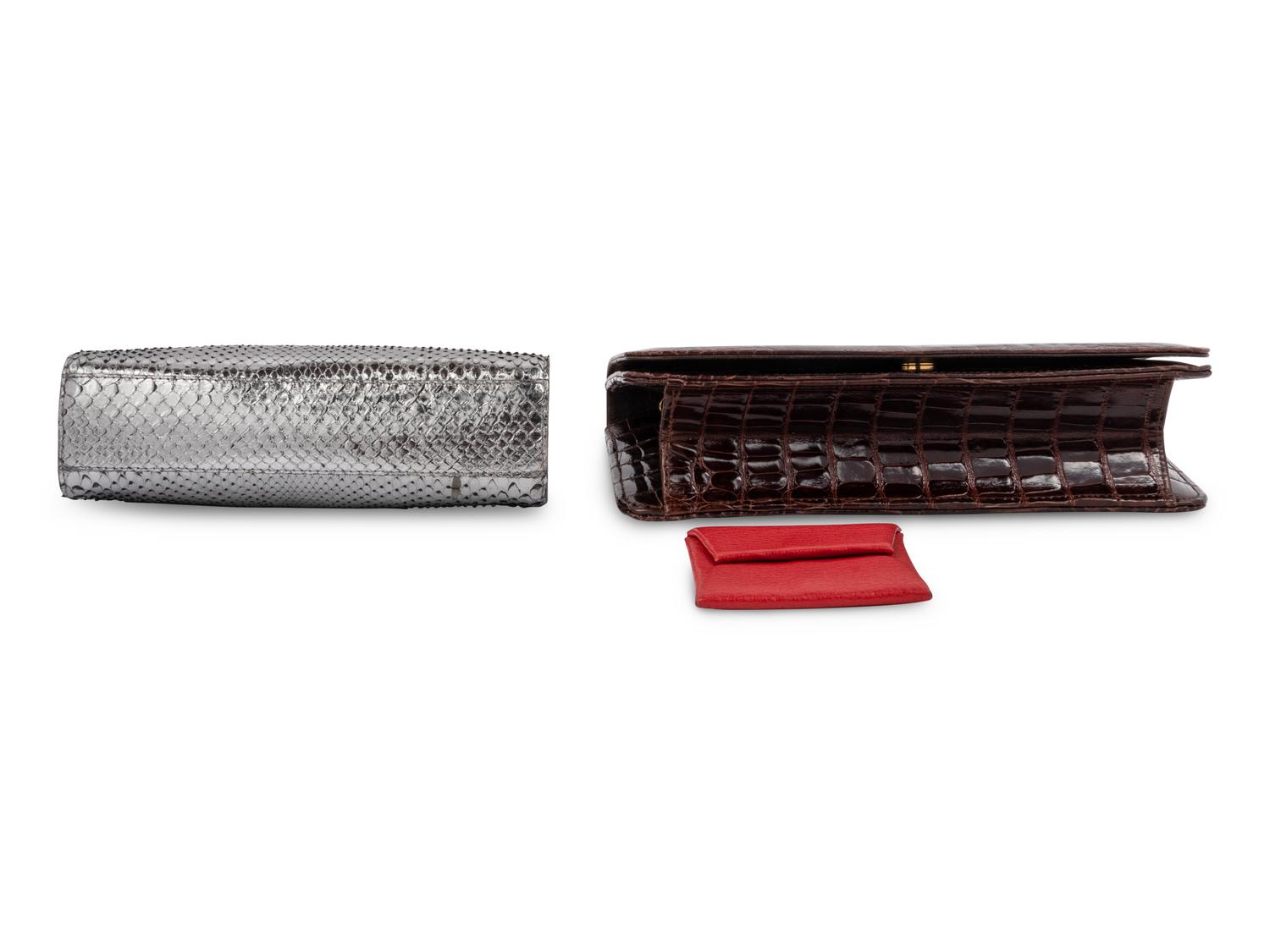 Four Items: Hermès Coin Purse, Manolo Blahnik Crocodile Clutch, Nancy Gonzalez Belt & Clutch, 2000-10s
