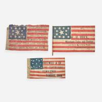 Three 13-Star American Parade Flags overprinted with advertising late 19th century