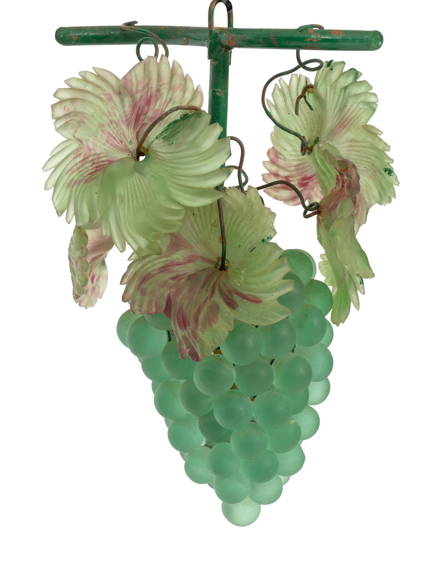 A Murano Glass Grape Cluster Pendant Fixture with Pâte de Verre Rosettes