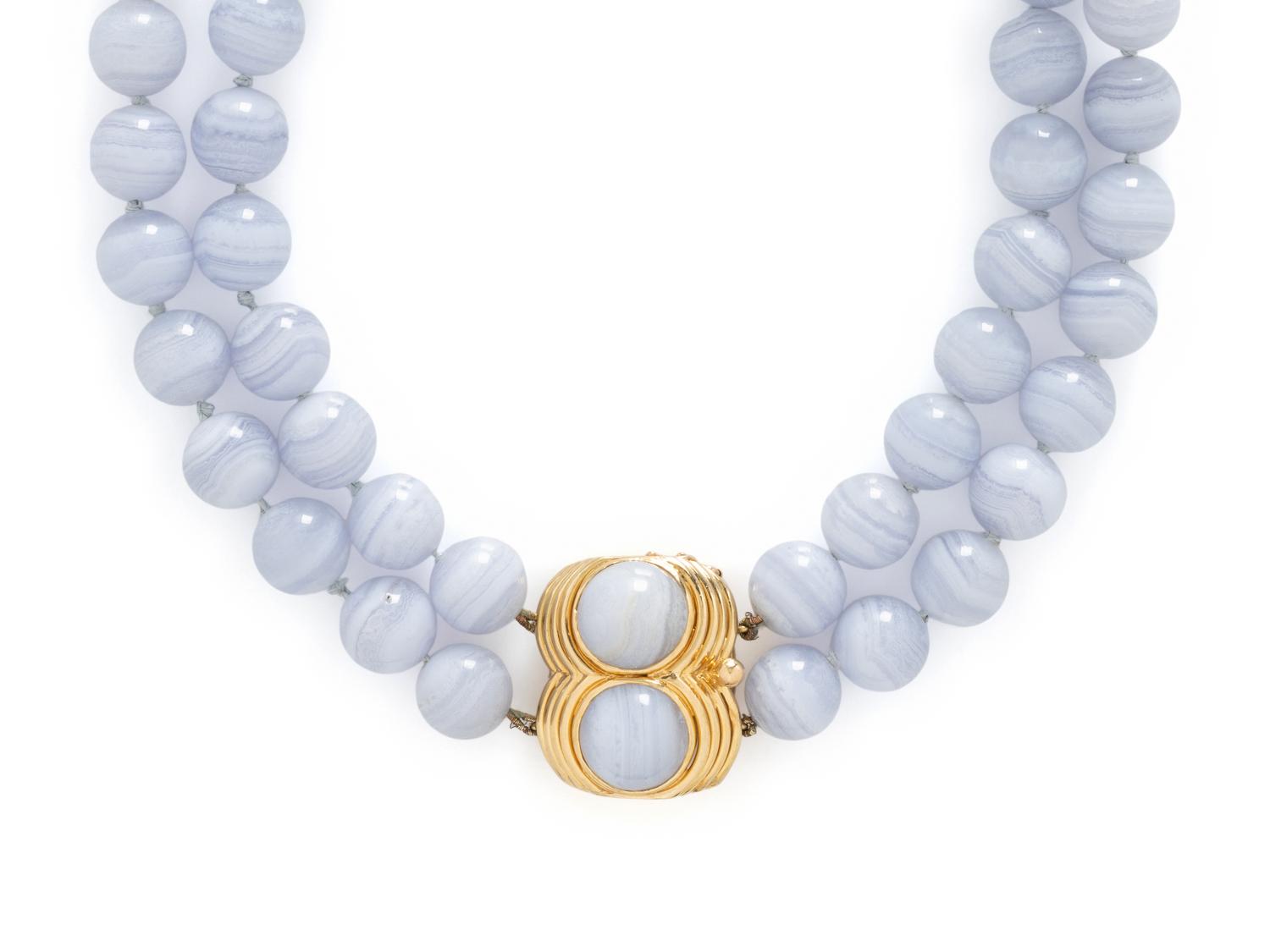 EMIS BEROS, BLUE LACE AGATE BEAD NECKLACE
