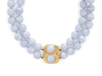 EMIS BEROS, BLUE LACE AGATE BEAD NECKLACE