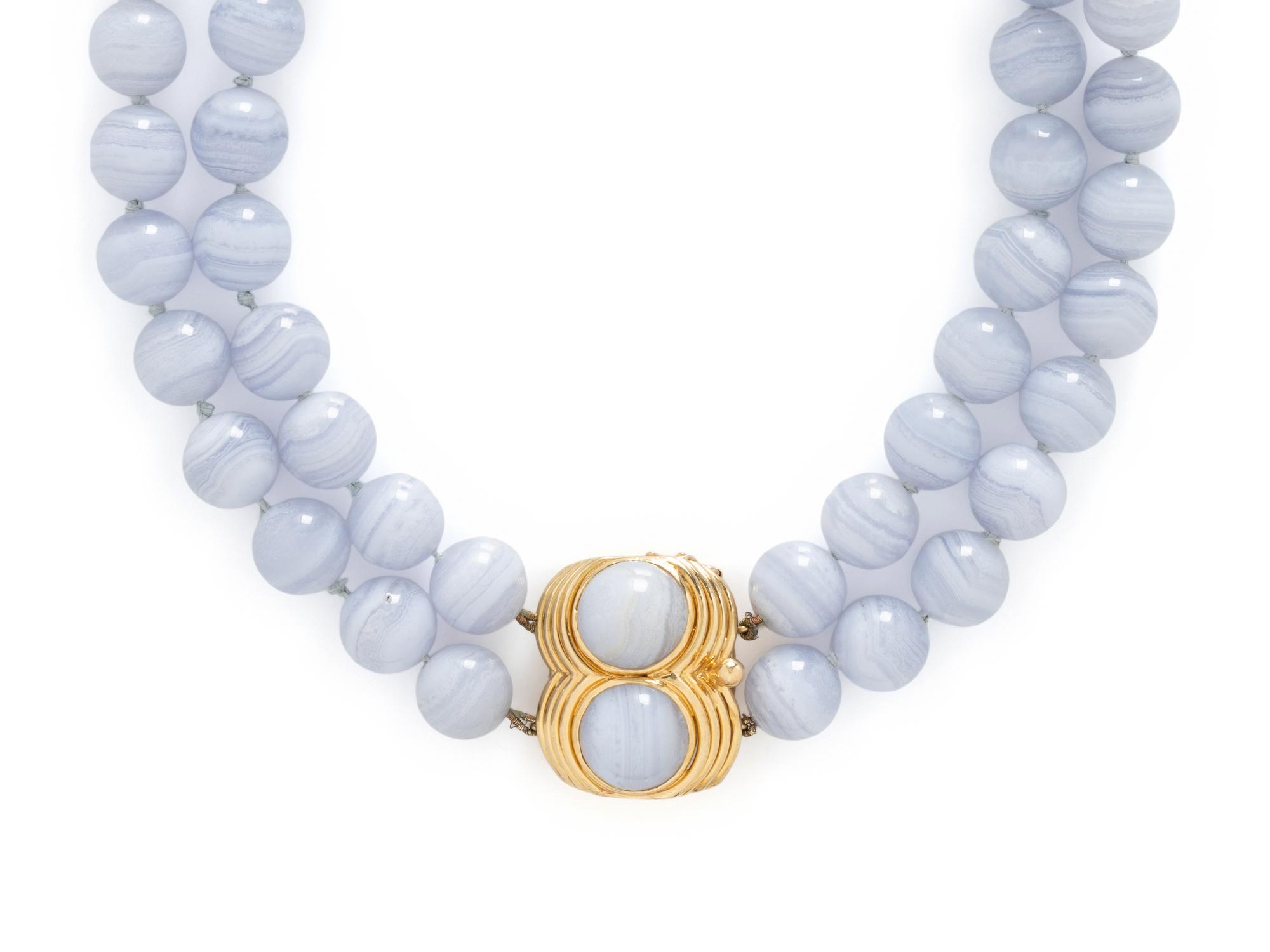 EMIS BEROS, BLUE LACE AGATE BEAD NECKLACE