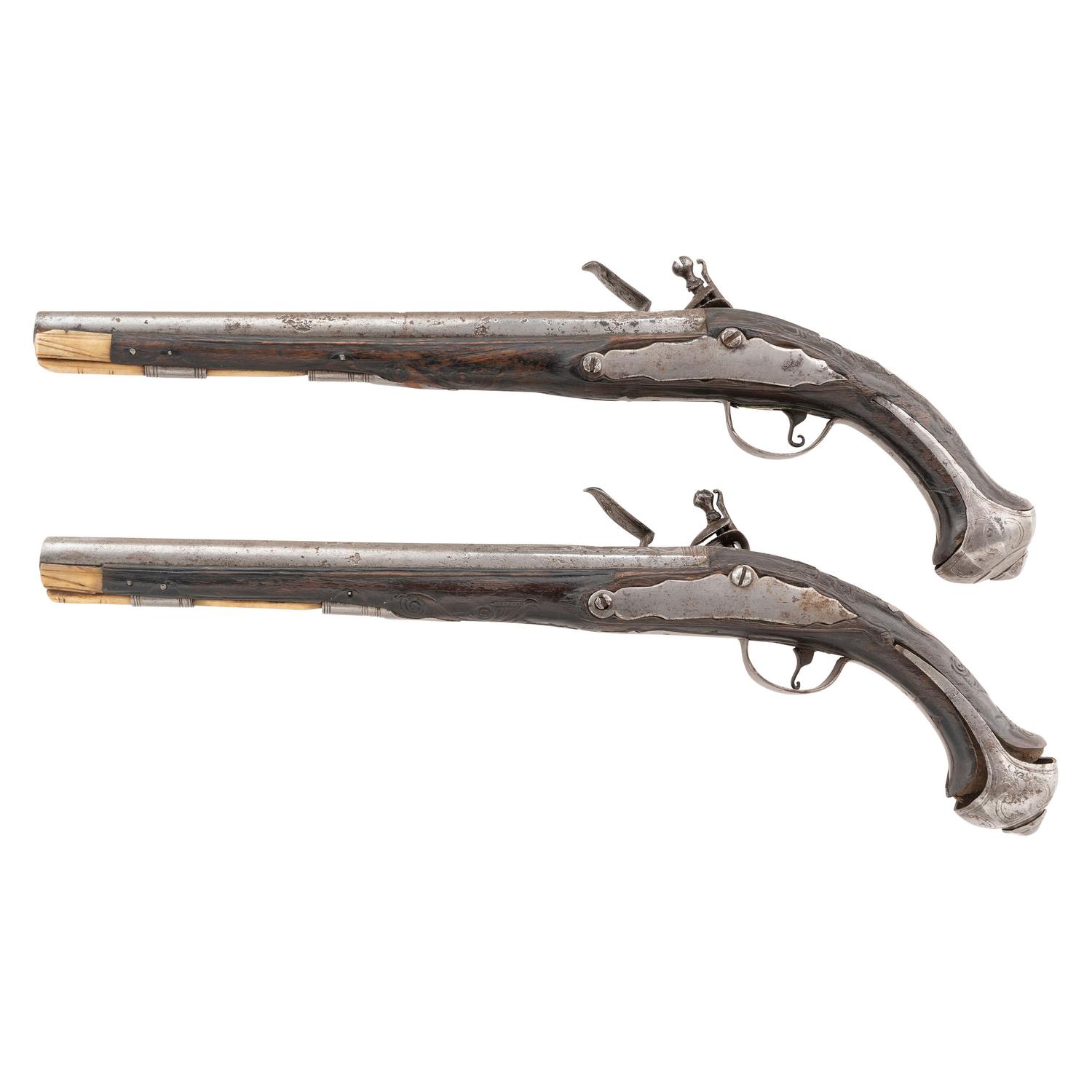 Pair of 19th Century Middle Eastern Flintlock Holster Pistols
