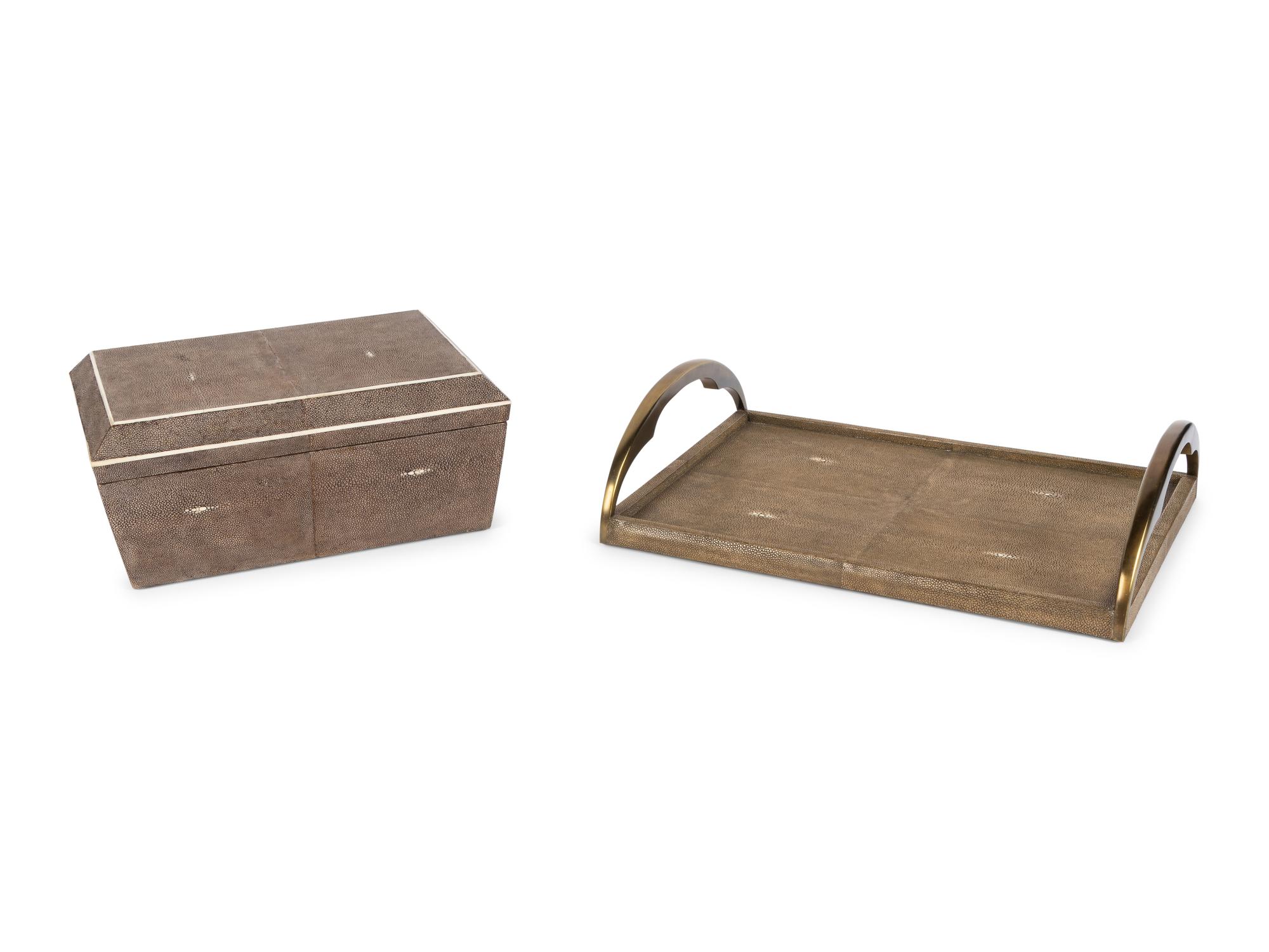 A R&Y Augousti Shagreen Jewelry Box and Tray