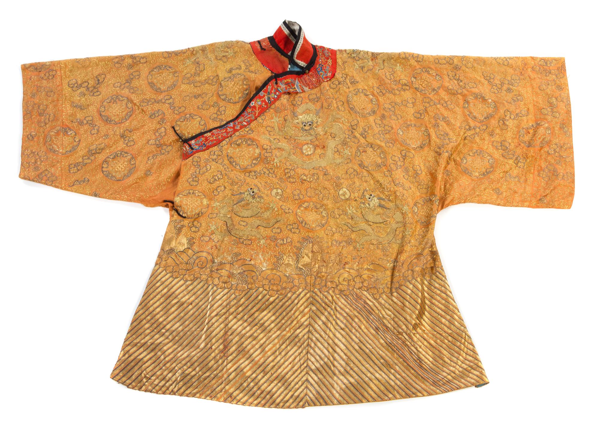 An Embroidered Silk Robe POSSIBLY 19TH CENTURY Height 46 1/2 inches. — POSSIBLY 19TH CENTURY