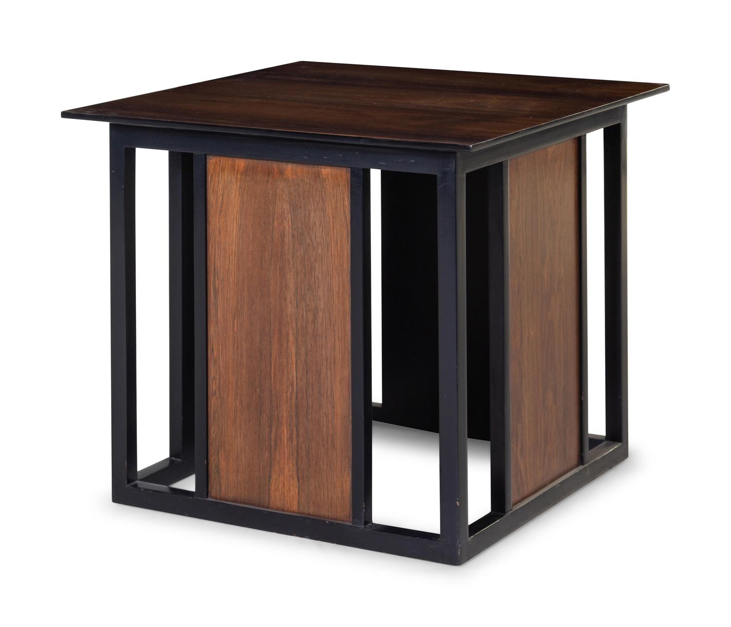 A Modern Wood and Parcel Ebonized End Table