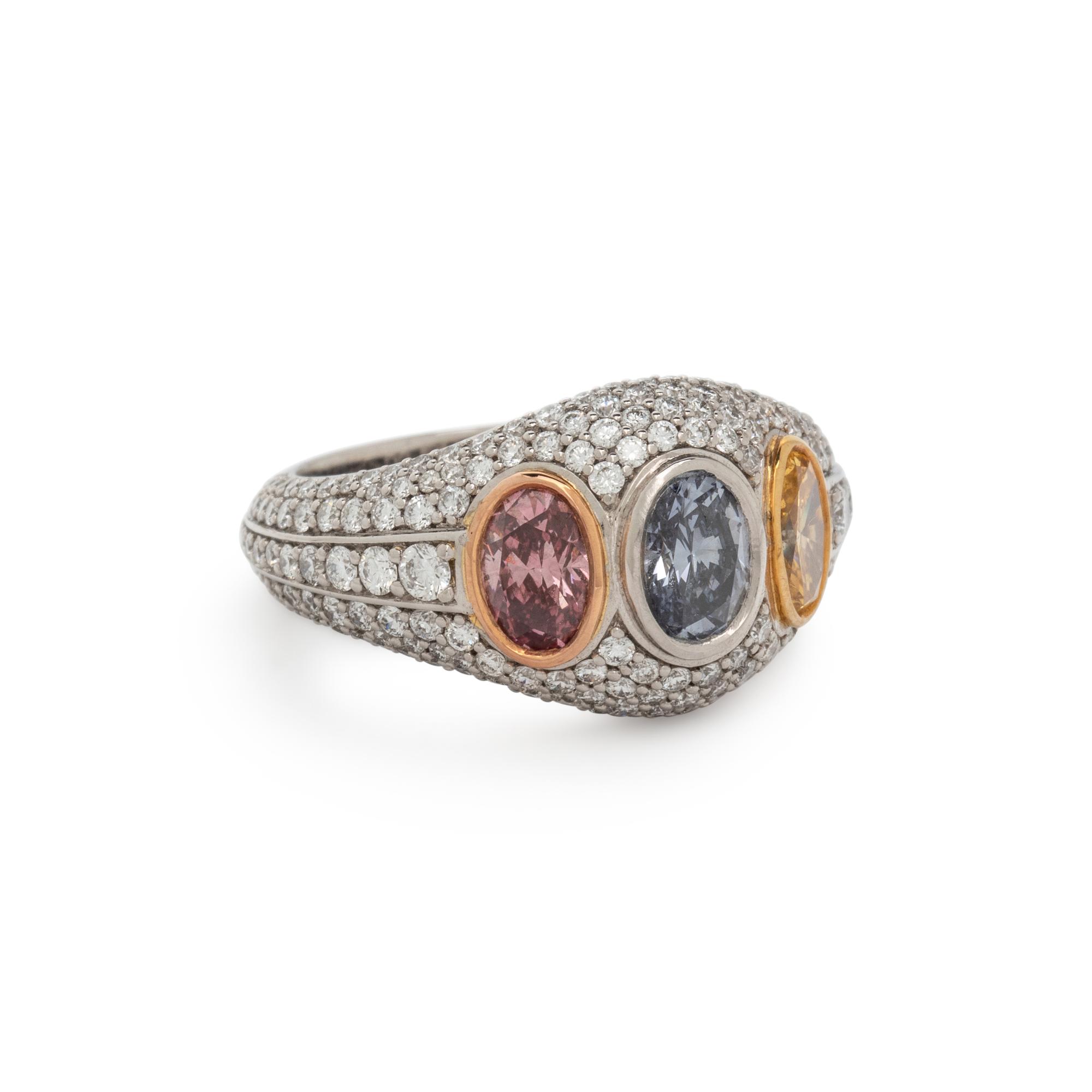 FANCY COLORED DIAMOND AND DIAMOND RING