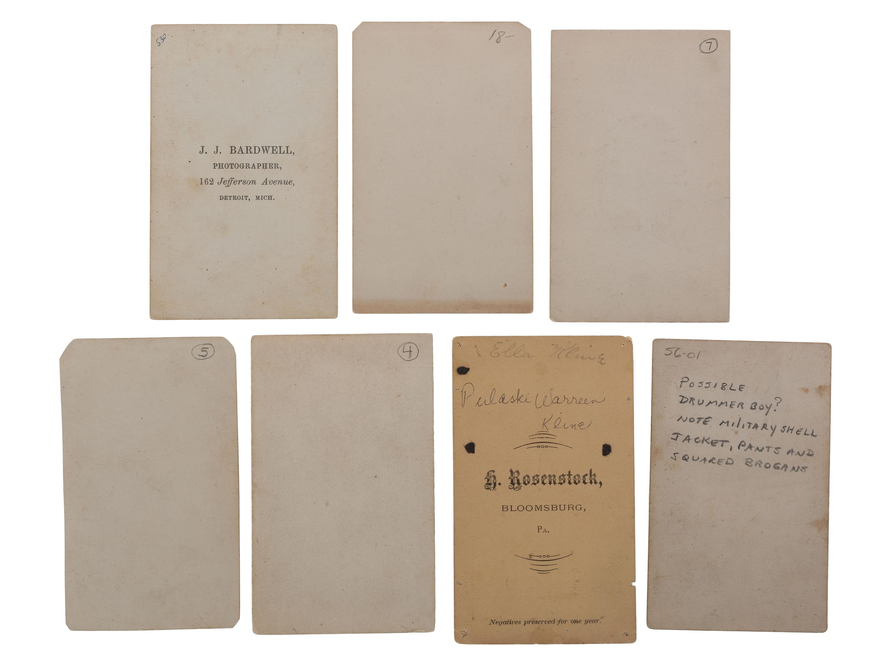 [CIVIL WAR]. A group of 7 CDVs of Civil War-era children in uniform, comprising: