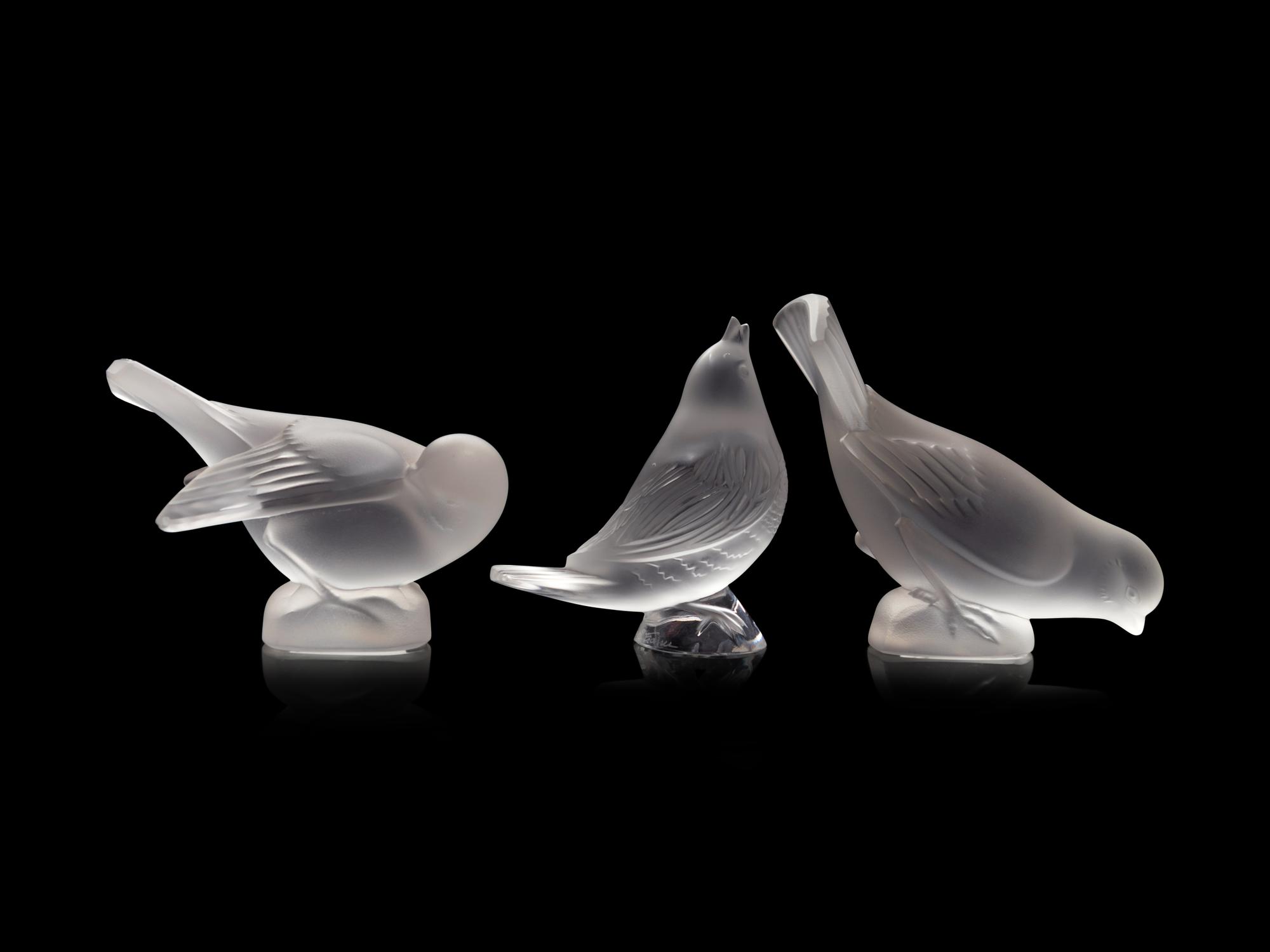 Three Lalique Bird Sculptures