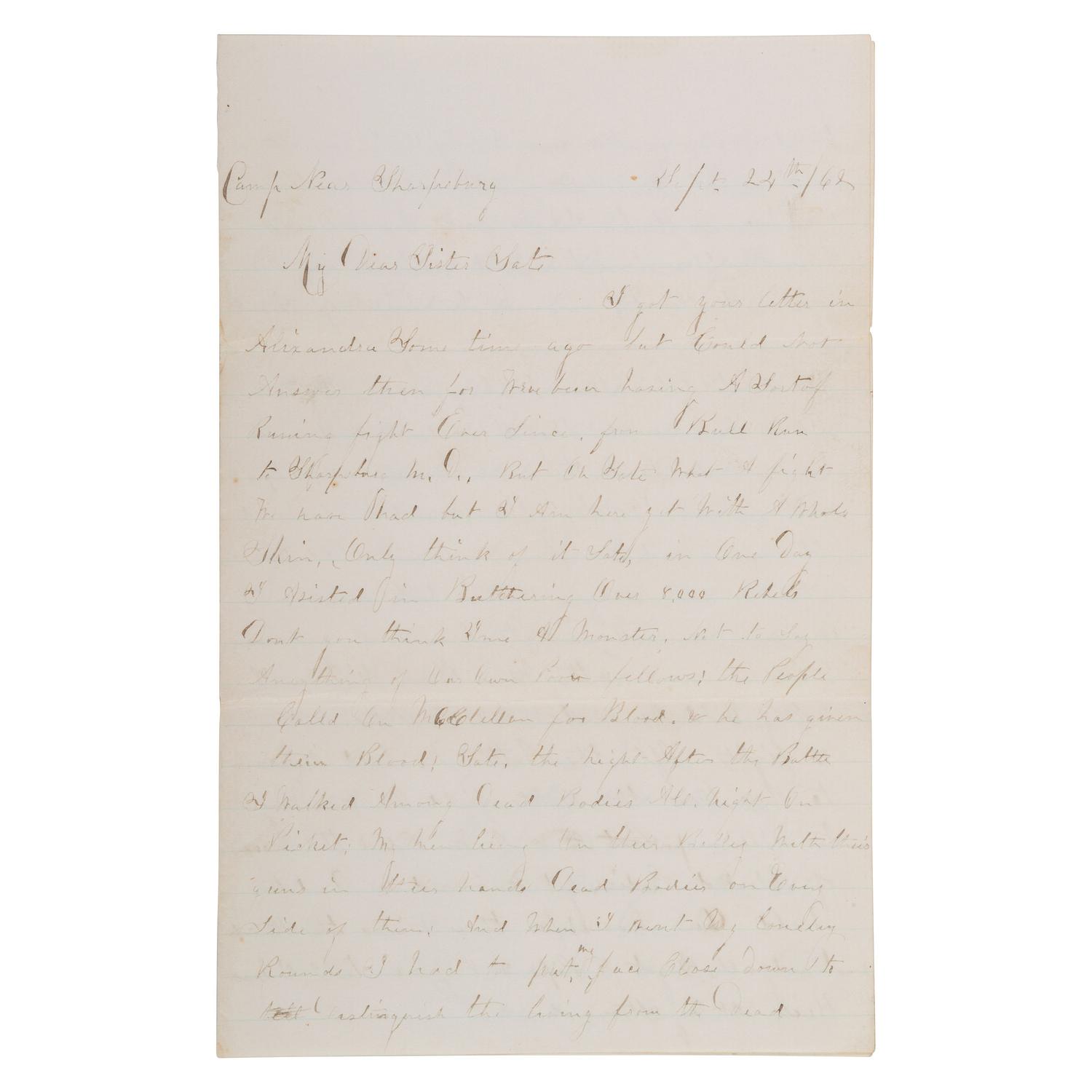 [CIVIL WAR]. 33rd NY Infantry Lieut's letter describing the battle horrors experienced at Antietam. 24 September 1862.