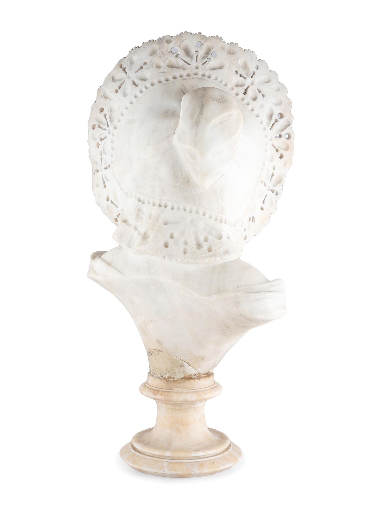 A Carved Alabaster Bust of a Woman