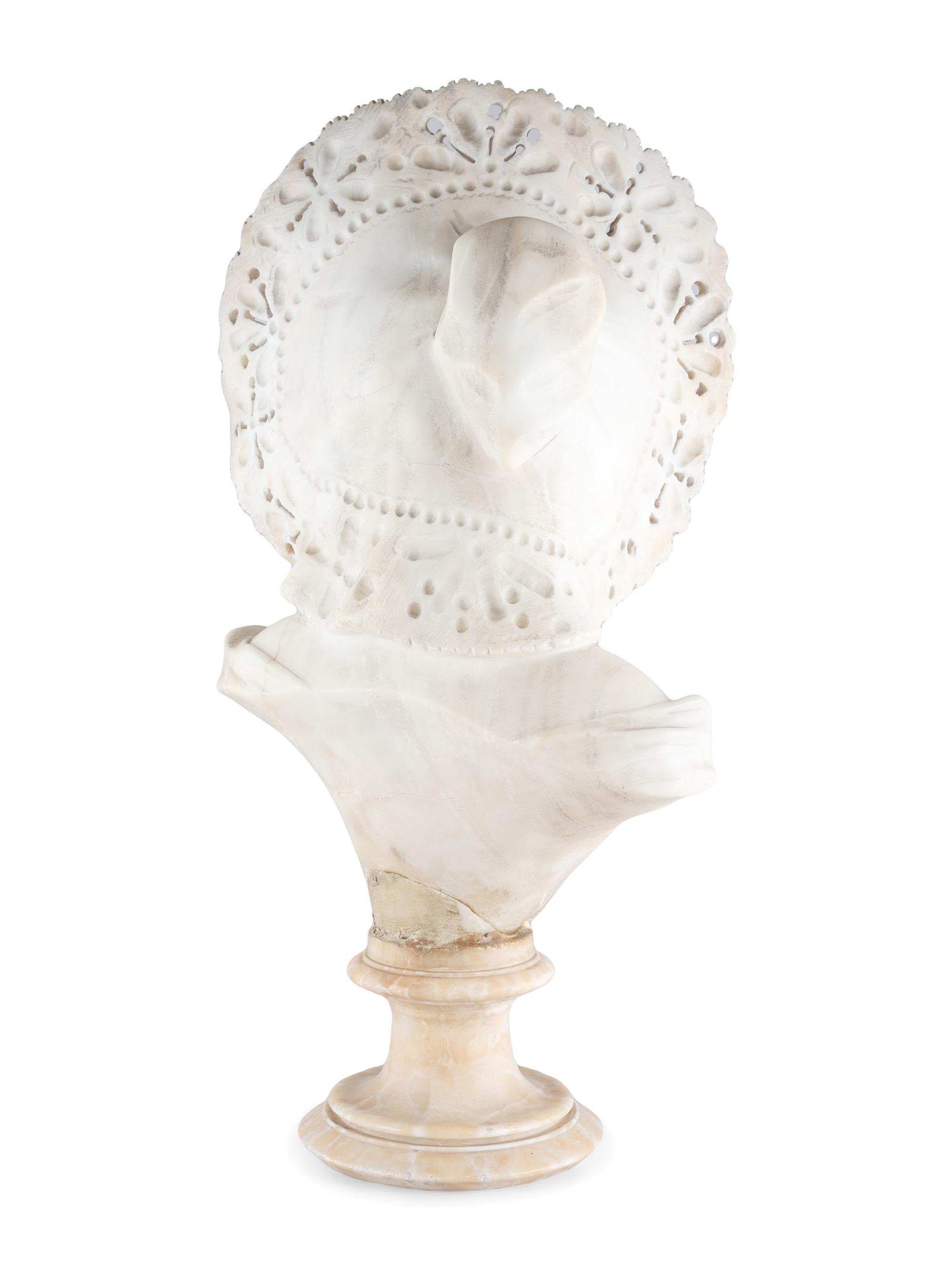 A Carved Alabaster Bust of a Woman