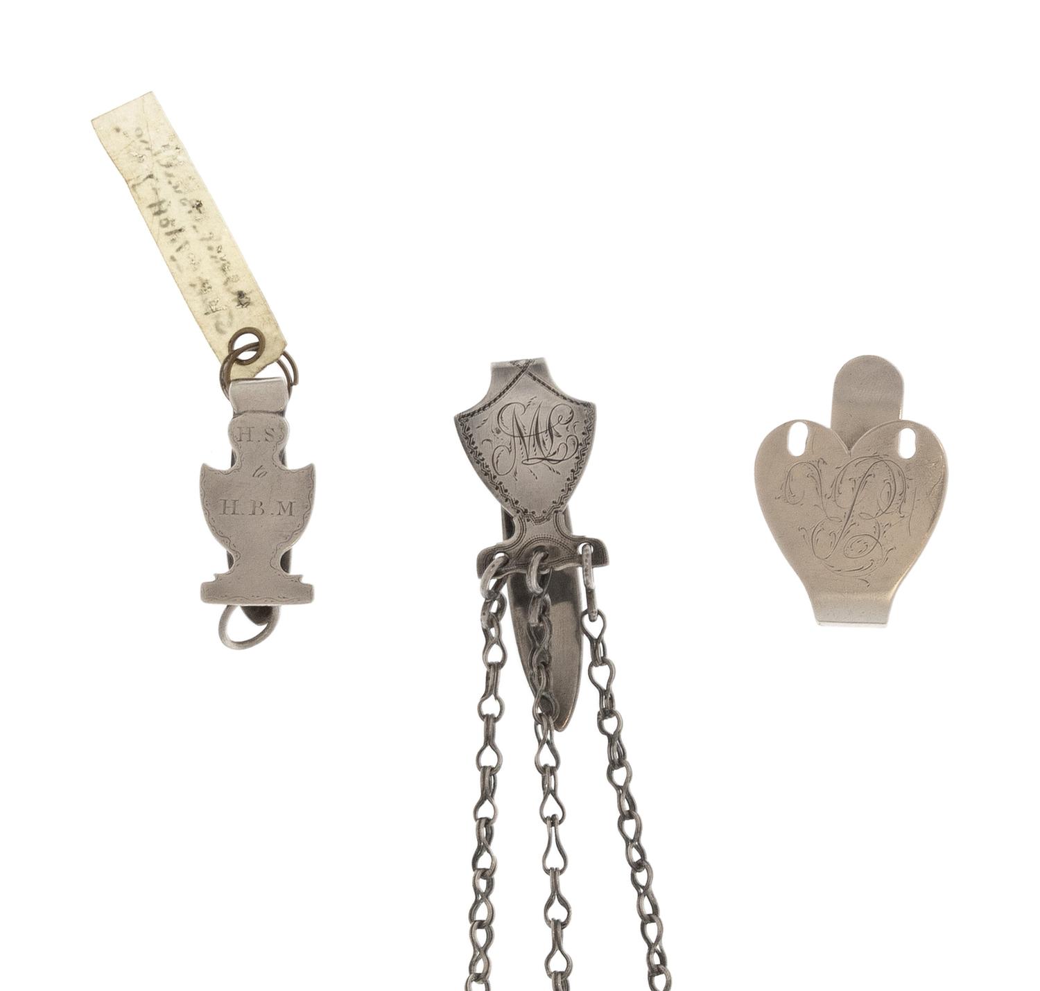 An American Silver Chatelaine Clip and Chains