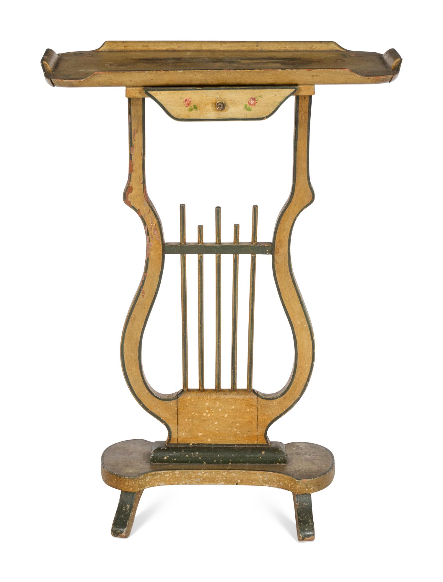 An Italian Lyre-Form Painted Tray Table