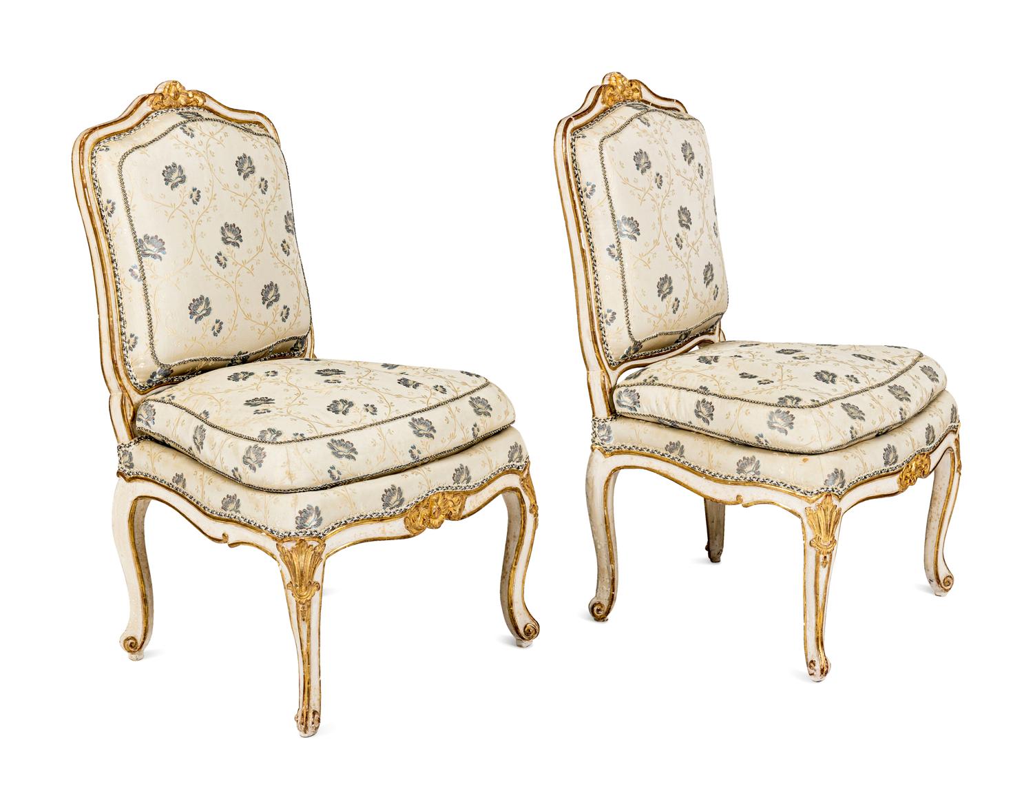 A Pair of Louis XV White-Painted and Parcel-Gilt Side Chairs
