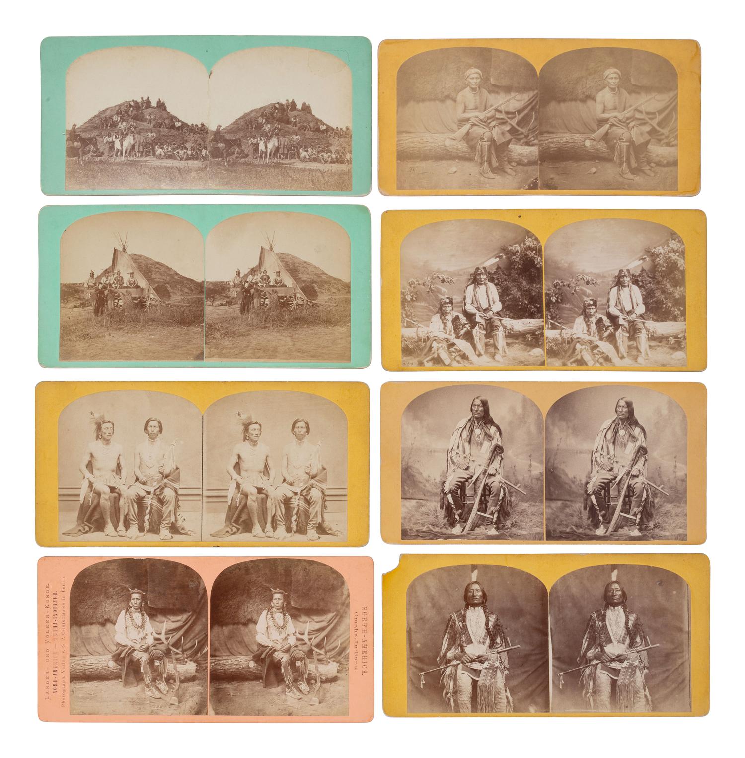 A group of 8 stereoviews of Plains Indians, incl. images by HAMILTON & HOYT, Sioux City, Iowa, ca 1870s.