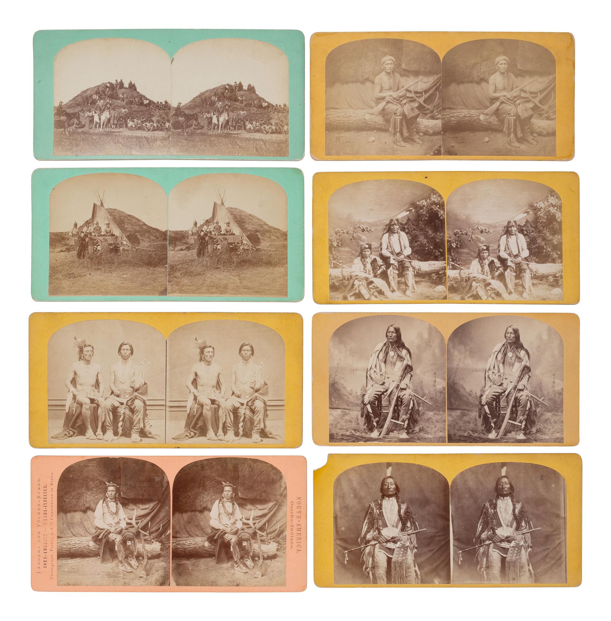 A group of 8 stereoviews of Plains Indians, incl. images by HAMILTON & HOYT, Sioux City, Iowa, ca 1870s.