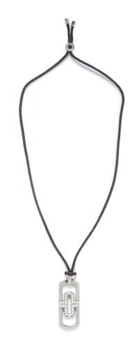 A Steel, 18 Karat White Gold, Diamond and Leather 'Parentesi' Pendant Necklace, Bvlgari, 16.05 dwts. (with cord)