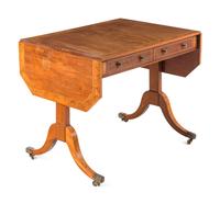 A George III Style Mahogany, Amboyna, Tulipwood and Satinwood Sofa Table