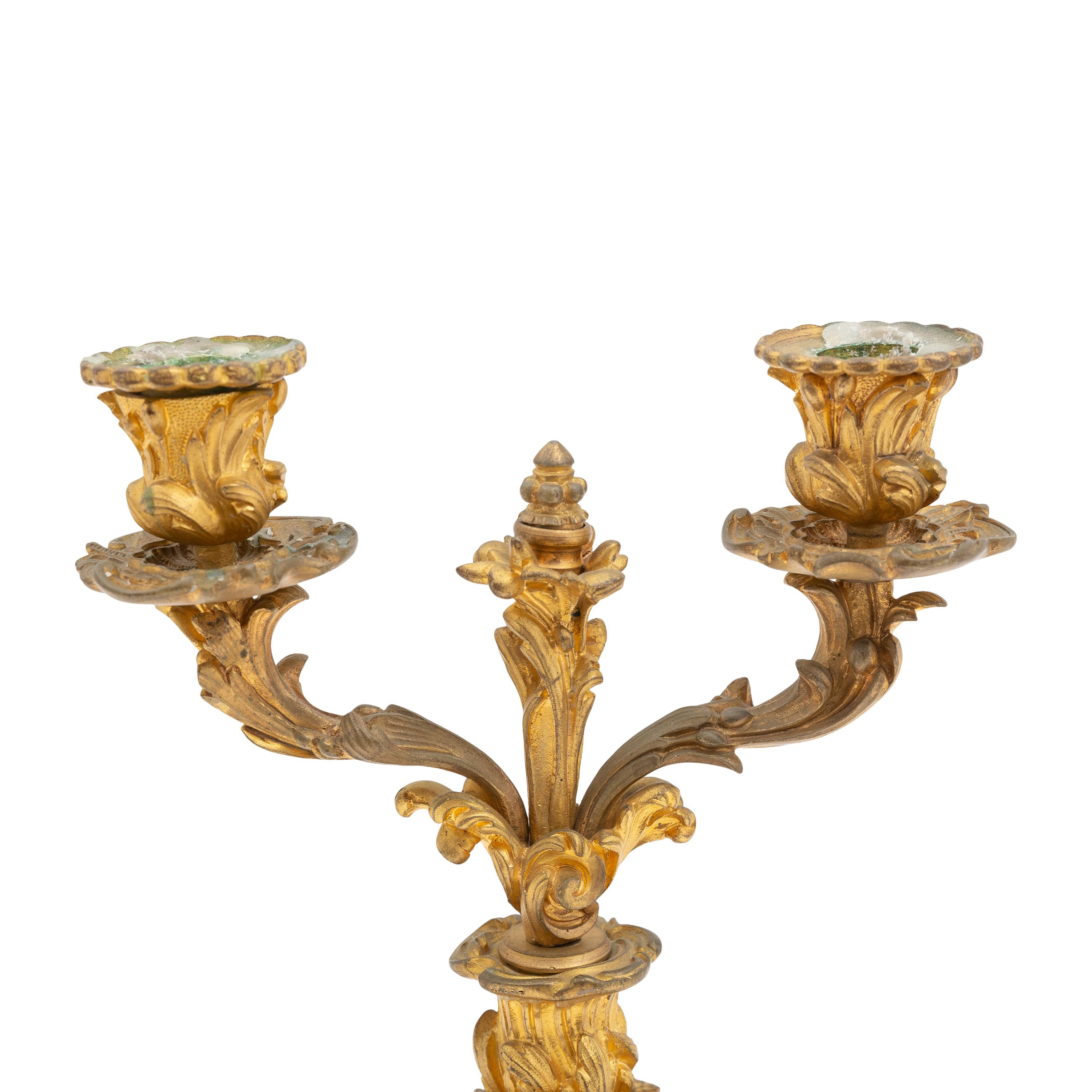 A Pair of Rococo Style Gilt-Bronze Two-Arm Candelabra